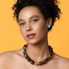 Chunky Necklaces for Women, Trendy Colorful Square Acrylic Resin Beads Statement Choker Necklace, Lightweight Boho Summer Beach Vacation Jewelry - color: Tiger's Eye color