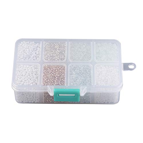 Pandahall 12500pcs 12/0 Round Glass Seed Beads Tiny Pony Beads Loose Spacers Bead for Jewelry Making (White) - color: White, size: 12/0