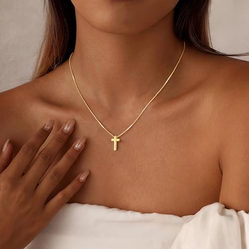 Carffordo Gold Plated Necklaces for Women - Dainty Layered 14K Gold Plated Stack Paperclip Rope Cuban Toggle Link Chain Choker Necklace Set Chunky Trendy Jewelry Gift - style: Cross