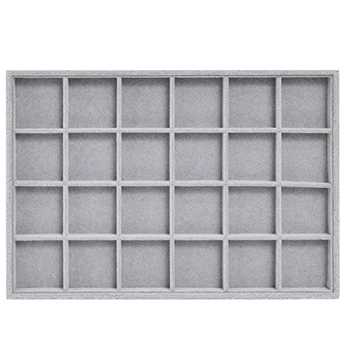 Juvale Velvet Jewelry Organizer Tray - Earring Tray Insert with 24 Compartments - Stackable Jewelry Drawer Organizer - Includes Bracelet Holder Slots - Gray, 14 x 10 in - size: 24 Grids