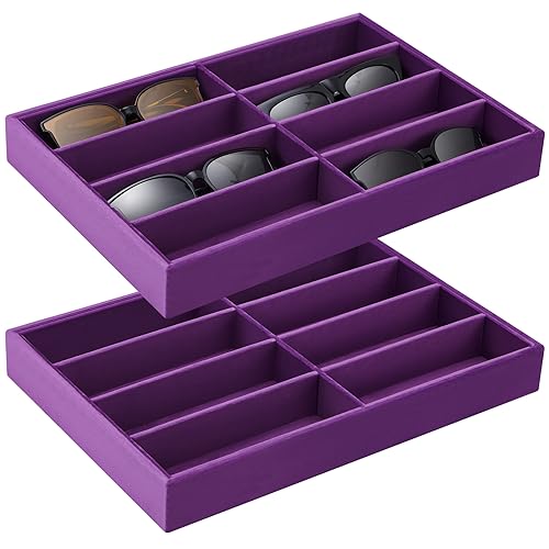 Amylove 2 Pcs Sunglass Organizer Trays Glasses Stackable Jewelry Trays Sunglass Organizer Display Box(8 Grids,Purple) - color: Purple, size: 8 Grids