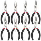 Dimeho 8 PCS Needle Nose Pliers, 5 Inch Long Nose Pliers Set Carbon Steel Serrated Jaw Plier for Wire Bending Cutting Jewelry Making Electronics Repair Object Grasping