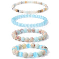 Vinswet 4pcs Beaded Bracelets for Women,Natural Healing Crystal Gemstones Bracelet,Anxiety Stress Relief Bracelet Handmade purple Jewelry Gifts for Women - color: Amazonite&Blue cat eyes&Blue Jasper