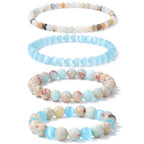 Vinswet 4pcs Beaded Bracelets for Women,Natural Healing Crystal Gemstones Bracelet,Anxiety Stress Relief Bracelet Handmade purple Jewelry Gifts for Women - color: Amazonite&Blue cat eyes&Blue Jasper