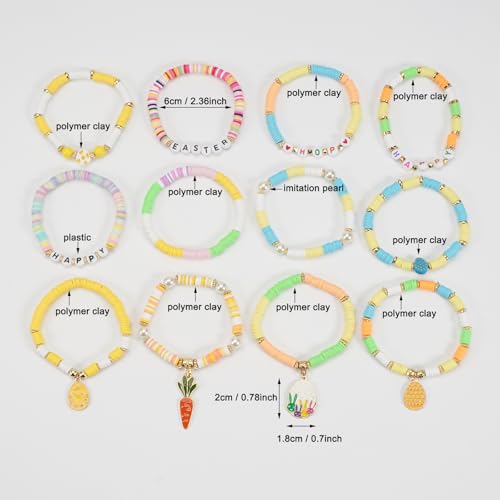 Twinfree Bohemia Beaded Bracelet for Women, Polymer Clay Stretch Bracelets - color: color 41