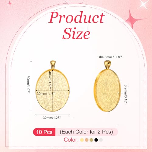 PATIKIL Pendant Trays for Jewelry Making, Blank Pendants Zinc Alloy Oval Bezel Settings Flat Base for Necklace Bracelet Charm - color: Dark Silver/ Gold Colors/ Bronze/ Copper/ Black