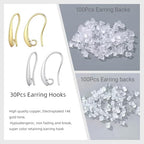 14K Gold and Silver Plated Earring Hooks, 230PCS Earring Findings for Jewelry Making Hypoallergenic Earring Making Kit for DIY Bulk Pack - color: Silver and 14K Gold-Big Earing Hooks
