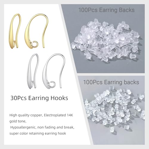 14K Gold and Silver Plated Earring Hooks, 230PCS Earring Findings for Jewelry Making Hypoallergenic Earring Making Kit for DIY Bulk Pack - color: Silver and 14K Gold-Big Earing Hooks