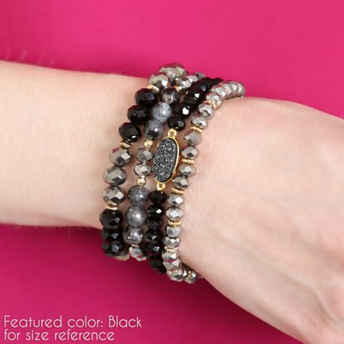 RIAH FASHION Bohemian Acrylic Druzy Multi-Layer Bead Statement Bracelet - Versatile Faux Stone Pendant Stretch Strand Stackable Cuff Bangle Set Sparkly Crystal - color: Oval Acrylic Druzy - Black