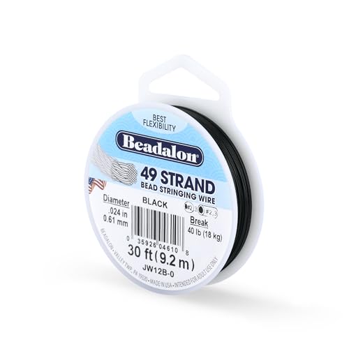 Beadalon 49 Strand Stainless Steel Bead Stringing Wire, .024 in / 0.61 mm, Black, 30 ft / 9.2 m - color: Black, style: .024 in / 0.61 mm, 30 ft / 9.2 m
