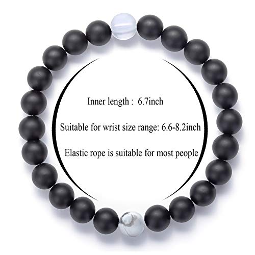 Hamoery Men Women 8mm Tiger Eye Stone Beads Bracelet Elastic Natural Stone Yoga Bracelet Bangle - color: Black Matte Agate-21003