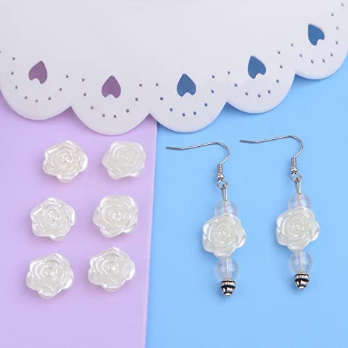 15 mm ABS Plastic Rose Flower Beads Lovely Roseflower Spacer Beads (White) - color: White