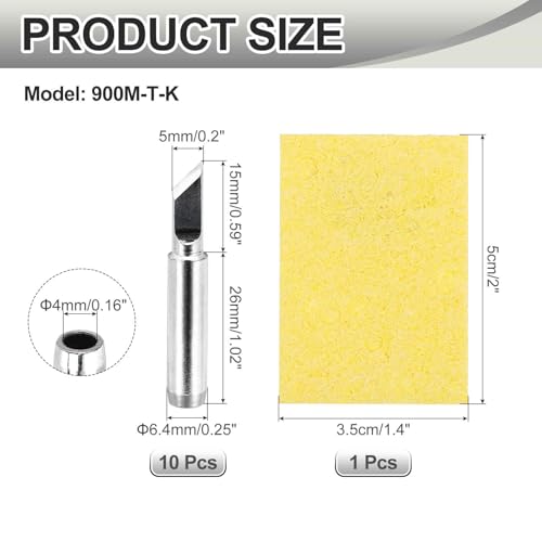 MECCANIXITY Pack of 10 900M Solder Tips Internally Heated Soldering Tips with Cleaning Sponge Pad Replacement Welding Accessories Kit for Electrical Solder Station Tip (900M-T-K) - style: 900M-T-K