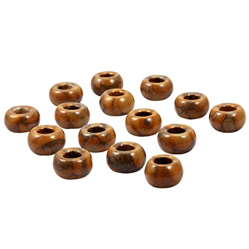 SUNYIK Bamboo Leaf Agate Large Hole (5mm) Rondelle Loose Charms European Bead fits Bracelet,Jewelry Makings Pack of 20 - color: Brown-Bamboo Leaf Agate, size: 14x8mm