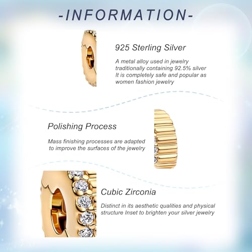 925 Sterling Silver Charms for Bracelets Gold Love and Heart Charms Cherry Blossom Dangle Beads Jewelry for Women - color: Gold Diamond Clip x2