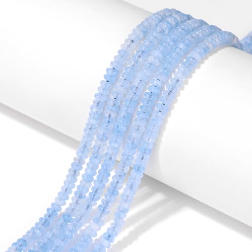1 Strand 2x4mm Rondelle Beads for Jewelry Making Natural Stone Beads Loose Flat Spacer Abacus Gemstone Bead for Bracelet Necklace Crafts Aquamarine (150Pcs) - color: Aquamarine, size: 2x4