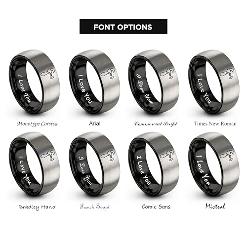 Chain Tool Ring - Gift for Cyclist - 8mm - Band - Gunmetal Black Silver - Personalized Custom Engraving - Men Women - Anniversary Engagement Wedding - Tungsten Carbide - Flat Dome Bevel - color: 02 - Black Grey Tungsten