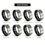 Chain Tool Ring - Gift for Cyclist - 8mm - Band - Gunmetal Black Silver - Personalized Custom Engraving - Men Women - Anniversary Engagement Wedding - Tungsten Carbide - Flat Dome Bevel - color: 02 - Black Grey Tungsten