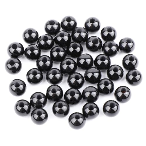 AD Beads Big Hole 2.5mm Natural Gemstone Beads – 6mm 8mm 10mm Round Loose Beads for Jewelry Making, Weaving, and Leather Cord (Black Onyx, 8mm 40pcs) - color: Black Onyx, size: 8mm 40pcs