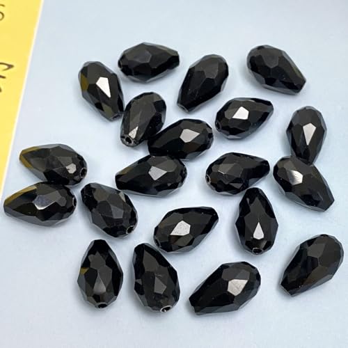 40 PCS 10x15mm Teardrop Crystal Glass Beads Faceted Shape Vertical Hole Loose Glass Beads DIY Handcrafte Bracelet Necklace Earring Jewelry Making(Black) - color: Black, size: 10x15mm
