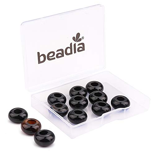 BEADIA Natural Black Onyx Rondelle Stone with Large Hole (5.5mm) Loose Semi Gemstone Beads for Jewelry Making 14mmx7.5mm 12pcs - color: Black Onyx, size: 14mm x 7.5mm