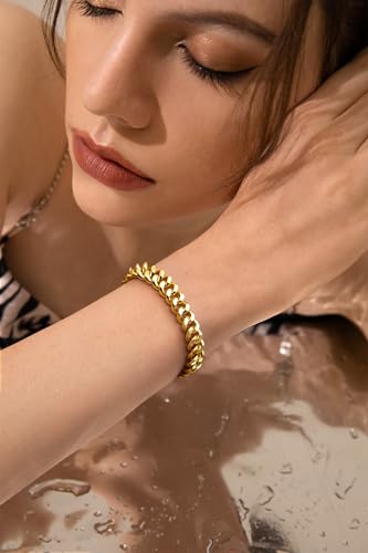 Gold Bracelets Set for Women Stack, Chunky Thick Bracelets Stack for Women Trendy, Simple Dainty Thin Gold Plated Cuff Stackable Bracelets With Beaded Cuban Paperclip Snake Rope Bangle Hand Chain Jewelry - style: Style 16-gold