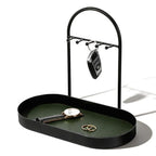 MAQUITA Key Holder Tray & Jewelry Organizer Stand with Acrylic Base, Key Stand and Jewelry Tray with 5 Hooks