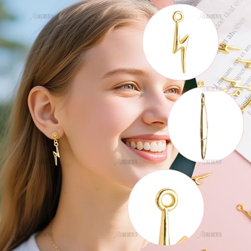 AUEAR, Flash Shape Charms Lightning Bolt Pendants Alloy Charm for Jewelry Making Supply Bracelet Necklace Earrings DIY Crafting Antiqued - color: Gold
