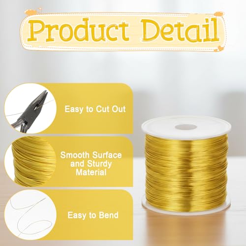 Gold Wires for Jewelry Making, 328Ft 0.4MM Tarnish Resistant Beading Wire 26 Gauge Thin Gold Wire for Bracelet Making and DIY Artwork