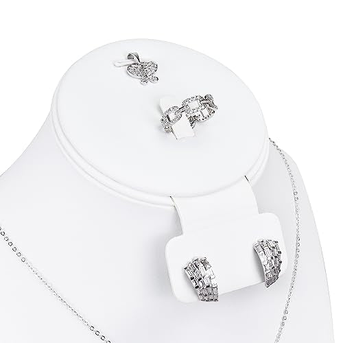 MOOCA 3 Pcs Set White Leatherette Combination Display Jewelry Stand Bust for Necklaces, Earrings, Rings, Jewelry Display For Vendors - color: White PU Faux Leather, 3 pieces