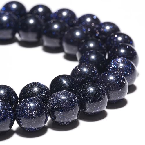 10mm Natural Blue Sandstone Gemstone Beads Polished Round Smooth Stone Beads for Bracelets Jewelry Making 15inch Loose Beads - color: Blue Sandstone, size: 10mm