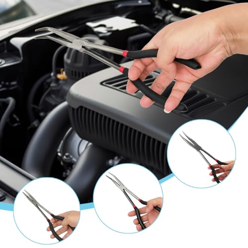 3-Piece 11" Precision Long Nose Pliers Set with Insulated Comfort Grip Handles,Straight Long Needle Nose Pliers,25/45 Degree Angle Curved Pliers for Wire Bending,Shaping,Trimming - size: 3pcs-Straight/25/45