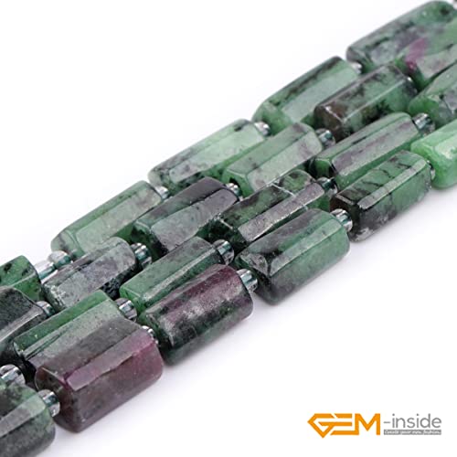 GEM-Inside 31Pcs 8x12mm Natural Green Ruby Zoisite Stone Gemstone Faceted Freeform Tube Column Chakra Beads for Jewelry Making Full 15" Strand Power Energy Healing Stone - color: Green Ruby Zoisite