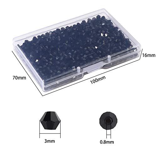 1200pcs Crystal Glass Beads 3mm Bulk Faceted Bicone Spacer Beads for DIY Jewelry Making - color: black, size: 3mm