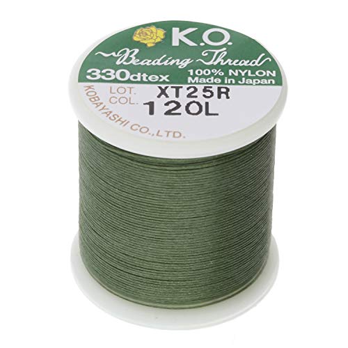 KO Nylon Beading Thread, Dark Olive Color, Japanese Pre-Waxed 100% Nylon, 330TEX, Tangle Resistant Knotting Cords, 50m /55 yds Spool, Use for Seed Bead Projects, Loom Work & Bead Weaving - color: Dk Olive
