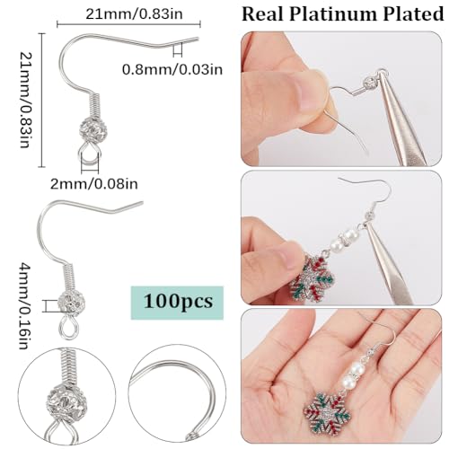 SUNNYCLUE 1 Box 100Pcs Earring Hooks Hypoallergenic Earring Findings Real Platinum Plated Brass Fish Hook Ear Wires with Filigree Round Ball French Earring Hook for Jewelry Making Supplies Women - color: 100pcs Platinum Plated Earring Hooks With Filigree