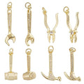 Beebeecraft 1 Box 8Pcs 4 Styles Mini Tool Charms Golden Wrench & Plier & Hammer Charm 18K Golden Brass Plated with CZ Crystal Stone Pendants for DIY Jewelry Making Arts Crafts