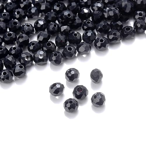 415pcs Rondelle Crystal Glass Beads 2mm 4mm 6mm 8mm Mixed Sizes, Faceted Briolette Spacer Czech Seed Loose Beads for DIY Jewelry Making (Black) - color: Black