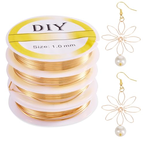 Beadthoven 19 Ft 14K Gold Filled Wire 18 Gauge 1mm Dead Soft Round Gold Filled Brass Wire for Crafts Wire Wrap Jewelry Making Supplies - size: 18 Gauge (1mm)