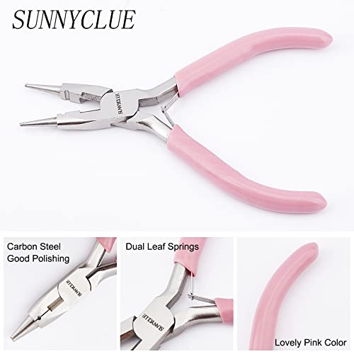 SUNNYCLUE Jewelry Pliers Making Supplies Kit Round Nose Pliers 32Feet Copper Jewelry Wire 40pcs Jump Rings 40pcs Crimp Beads & 40pcs Bead Tips for Jewelry Pliers Findings - color: Pink 4.8 Inch With Jewelry Making Supplies
