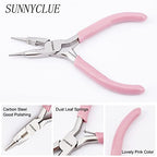 SUNNYCLUE Jewelry Pliers Making Supplies Kit Round Nose Pliers 32Feet Copper Jewelry Wire 40pcs Jump Rings 40pcs Crimp Beads & 40pcs Bead Tips for Jewelry Pliers Findings - color: Pink 4.8 Inch With Jewelry Making Supplies