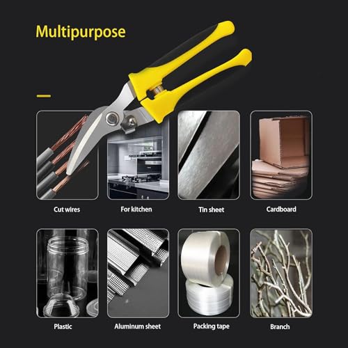 TOOLMAK Tin Snips 8 Inch Heavy Duty Scissors Metal shears with Stainless Steel Curve-Blade Comfort Grips, Multifunction Cutting of Branches, Thin Iron, Cardboads - size: 8 Inch Curve Blade