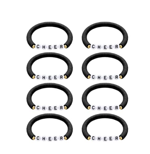 DATOA 8Pcs Cheer Bracelet Stackable Clay Beaded Bracelets Disc Stretch Preppy Bracelets Colorful Cheerleading Jewelry Gift for Cheer Team - color: Black