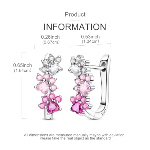 LAZA 925 Sterling Silver Hoop Earrings for Women, Sterling Silver Butterfly Hoops Colorful Flowers Hoop Huggie Earrings Hypoallergenic Jewelry Gifts for Women - color: Pink cat paws Earring