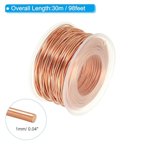 PATIKIL 98.42 Feet Solid Bare Copper Wire,18 Gauge 99.9% Pure Copper Wire 1mm Soft Beading Wire Metal Plant Stem Ties for Jewelry Craft (30m) - size: 1mm x 98.42ft