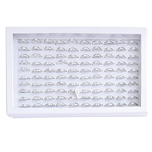 ZLY Jewelry Rings Display Tray Velvet 100 Slot Case Box Jewelry Storage Box (White) - color: White