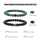 RANKEEF Tiger Eye Bracelet For Men 8MM Natural Stone Stretch Adjustable Black Crystal Beaded Bracelet for Men Women Gifts - color: 2,green,black
