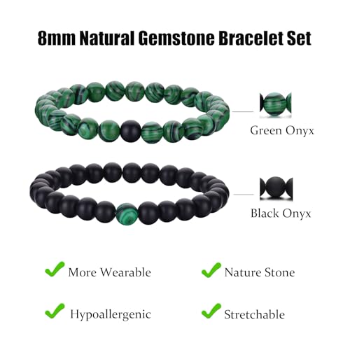 RANKEEF Tiger Eye Bracelet For Men 8MM Natural Stone Stretch Adjustable Black Crystal Beaded Bracelet for Men Women Gifts - color: 2,green,black