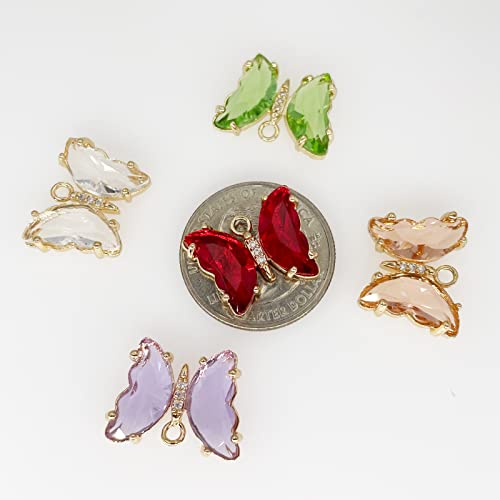 Crystal Zirconia Gold Plated Brass Charms for Jewelry Making Bracelet Necklace Earring Pendant Craft Supplies DIY Accessories - color: Butterfly-White-5Pcs