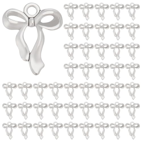 100Pcs Bowknot Charms, Alloy Bow Pendants Bowknot Jewelry Bulk Dangle Charms Elegant Earring Pendants for Earrings Necklace Bracelet Keychain Jewelry Making DIY Crafts - color: Antique Silver
